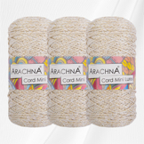 Пряжа ARACHNA "Cord Mini Lurex" состав: 90% полиэфир, 10% люрекс, вес: 3 х 75 г дл.нити: 3 х 200 м № 01 белый-золото